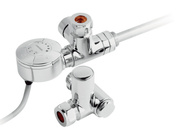 Dual fuel corner discount towel radiator valve angled